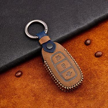 Imagem de CSHU Bolsa de chaveiro de capa de chave de carro, adequada para Hyundai IX25 IX35 I20 I30 I40 hb20 Santa Fe TM Creta Solaris Azera Elantra Grandeur Acento 2017, marrom 1