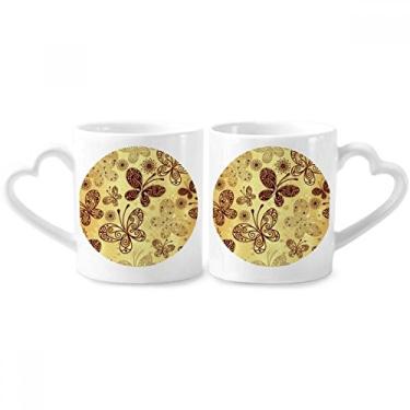 Imagem de Conjunto de canecas de porcelana para casais, papel de parede de borboleta, coração de cerâmica