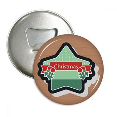 Imagem de Ícone de desenho animado de estrela de Natal abridor de garrafas ímã de geladeira emblema multifuncional