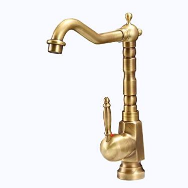 Imagem de LIDON Torneira de cozinha retrô, torneira de cozinha de alça única, torneira de pia de latão vintage cozinha, torneira de cozinha vintage de latão antigo, torneira de pia banheiro vintage