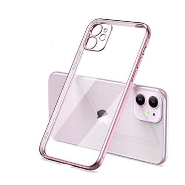 Imagem de Capa transparente de silicone com moldura quadrada para iPhone 11 12 13 14 Pro Max Mini X XR 7 8 Plus SE 3 Capa traseira transparente, Rose, para iPhone 11 Pro
