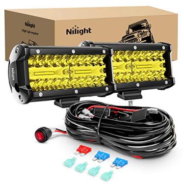 Imagem de Nilight Barra de luz LED 2 peças 16,5 polegadas âmbar 120 W combo de inundação 12000LM à prova d'água triplas fileiras off-road faróis de neblina com kit de fiação 16AWG - 2 chumbo