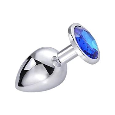 Imagem de Estimulador Sexual Plug Anal Joia Azul Aço Inox Polido Luxo Importado Sex Toy Homen e Mulher Tamanho P