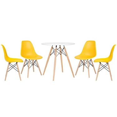 Imagem de Loft7, Kit - Mesa redonda Eames 70 cm branco + 4 cadeiras Eiffel Dsw Amarelo