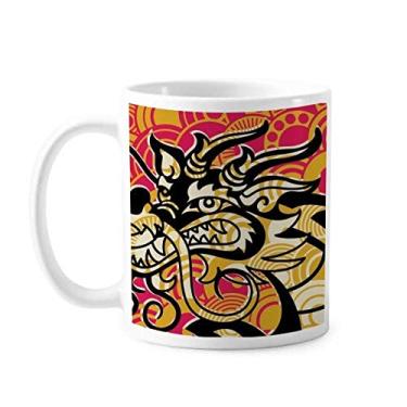 Imagem de Caneca de cerâmica preta da Ásia com padrão de dragão chinês xícara de porcelana de café