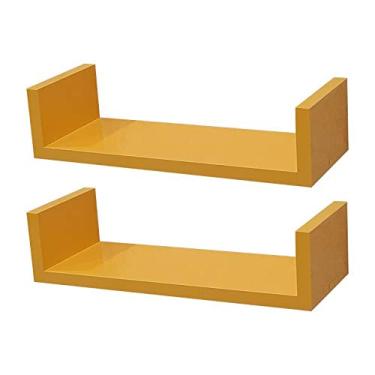Imagem de Kit 2 Prateleiras U 30 x 10cm Amarela Suporte Invisível