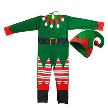 Imagem de Fantasia Duende de Natal Infantil Longa Com Gorro G 12-14