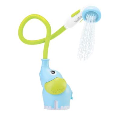 Imagem de Yookidoo Cabeça de chuveiro de banho de bebê – Bomba de água de elefante com enxaguador de bico de porta-malas – Controle o fluxo de água de 2 puxadores de tronco de elefante para máxima diversão na banheira ou pia para bebês recém-nascidos (azul)