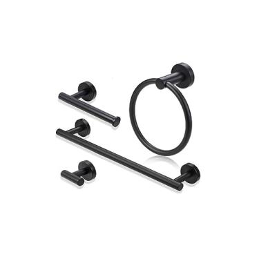 Imagem de Kit de Acessórios para Banheiro Aço Inox Acabamento Redondo Preto Fosco 4 Peças