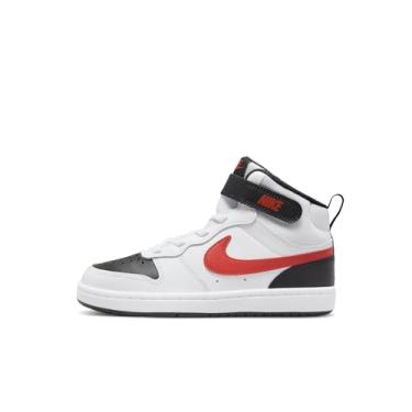 Imagem de Pantofi de atletism din piele Nike Court Borough Mid 2 pentru băieți, alb/roșu universitar-negru, 2 copii mici