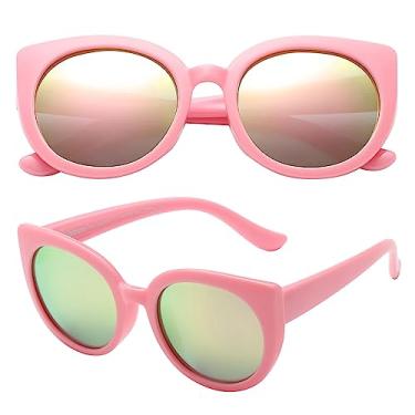 Imagem de PolarSpex Óculos de sol infantis – Óculos de sol polarizados com proteção UV olho de gato com armação inquebrável para meninas de 2 a 8 anos, Rosa princesa | Quartzo rosa polarizado, Medium