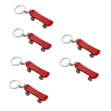 Imagem de 6 Peças chaveiros de metal decoração vintage chaveiro para carro chaveiros para namorado decoração em miniatura chaveiros esportivos bao skate decorar vermelho