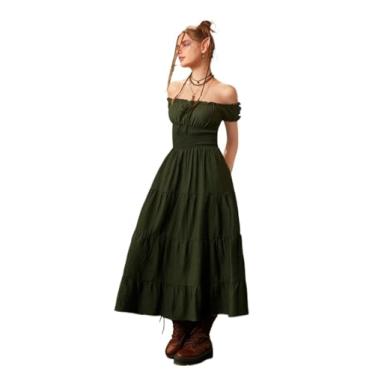 Imagem de Camisa Feminina Off Shoulder Ruffle Hem Dress (Color : Army Green, Size : X-Small)