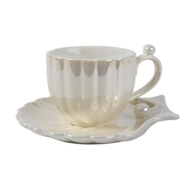 Imagem de Copo de cerâmica, conjunto de pratos de concha, copo de casal, copo de café da manhã criativo para escritório em casa, xícara de café (branca)