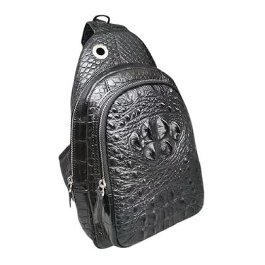Imagem de Bolsa tiracolo masculina com pele de crocodilo genuína exótica, casual, genuína, couro jacaré, bolsa mensageiro, Preto