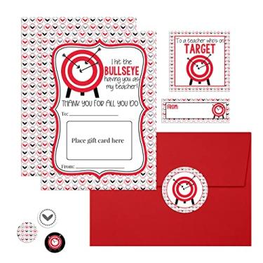 Imagem de Amanda Creation I Hit The Bullseye Having You As My Teacher Target Kit de suporte de cartão de presente temático de agradecimento de professor, conjuntos de porta-cartões de presente de 4-12,7 x 17,8