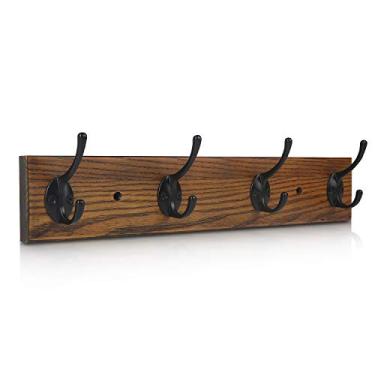 Imagem de YTJG Cabideiro montado na parede, cabideiro de parede com 4 ganchos rústicos, entrada de 43 cm, cabide de madeira de freixo para pendurar chapéus, perfeito para quarto, banheiro, cozinha