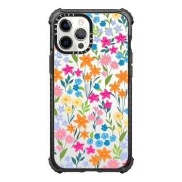 Imagem de CASETiFY Capa Ultra Impact para iPhone 12 Pro Max [proteção contra quedas de 3 metros] - Flores brilhantes da primavera - Preto transparente