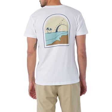 Imagem de Hang Ten Camiseta masculina gráfica - Camisetas estampadas confortáveis para homens - Camiseta estampada em tela de manga curta, Branco, G