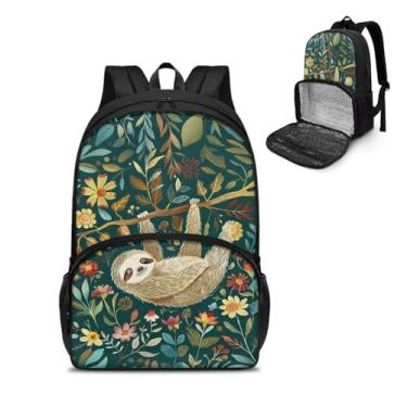 Imagem de Tomeusey Mochila térmica para almoço com compartimento para refeições, mochila casual de caminhada com bolsos laterais para garrafa, Bicho-preguiça engraçado