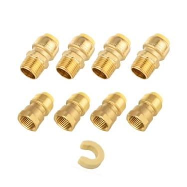 Imagem de (Pacote com 8) Adaptador EFIELD Push fit 1/2 polegada macho/fêmea NPT (4 machos, 4 fêmeas) Conexões de latão, Push to Connect Pex Copper, CPVC, com uma ferramenta de desconexão
