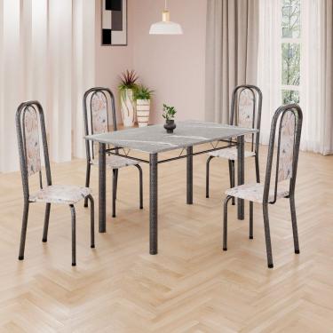 Imagem de Conjunto de Mesa Retangular a 120x75cm Tampo Granito Topázio 4 Cadeiras Lavínea Botanic Bege / Mart Prata