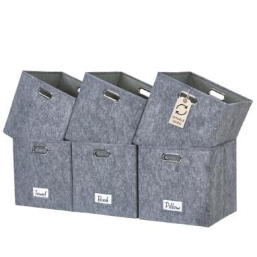 Imagem de DECOMOMO Caixa de armazenamento de cubo, cubos de armazenamento de feltro com etiquetas (cubo 28 cm/6 peças, cinza escuro)