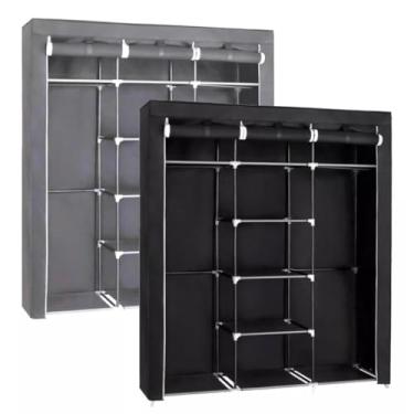 Imagem de Guarda Roupa Dobrável Casal Armário Organizador 3 Portas Grande (Preto)