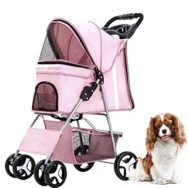 Imagem de Carrinho de Transporte Pet Rosa Dobrável Passeio Animal de Estimação Cães e Gatos