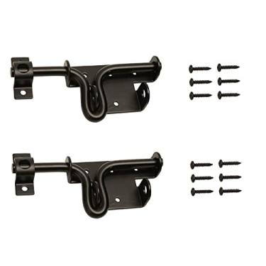 Imagem de LAJIAOZ 2 peças de trinco de portão deslizante preto resistente com orifício para cadeado – ferragens sólidas de metal espesso, fechaduras de portão para porta de galpão, cercas de madeira, portas de celeiro, trinco ao ar livre