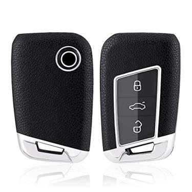 Imagem de HIBEYO Capa de chaveiro de carro com textura de couro ABS com chaveiro serve para Volkswagen Passat Golf Alltrack Atlas Jetta Skoda Tiguan Superb Car Key Case Cover Smart Remote Car Key Holder 3