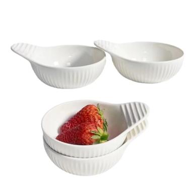 Imagem de Ceramoon Tigelas de cerâmica branca de 142 g com alça antiderrapante listrada em relevo e tigelas de servir para condimento, azeite de oliva, molho de soja, molho de salsa, pão de sushi, conjunto de 4