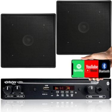 Imagem de Kit Som Ambiente 2 Caixas Teto Preta + Amplificador Bt Fm Sd - ORION