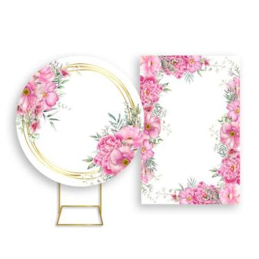 Imagem de Painel De Festa Redondo 1,50x1,50 + Painel Vertical 1,50x2,20 - Floral