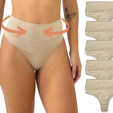 Imagem de Kit 5 Calcinha Fio Dental Feminina Cós Alto Modeladora Bege - Rupee, P