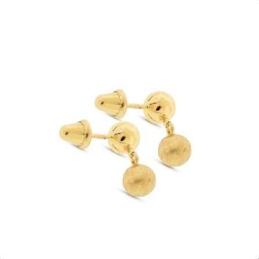 Imagem de Brinco Infantil De Ouro 18k Bolinha Dupla De 3mm - Elegancy Joias