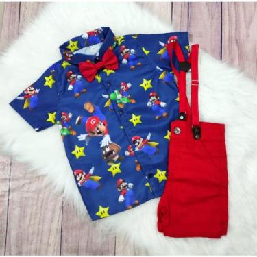 Imagem de Conjunto Menino Linha Premium Temático Super Mario Bros +Bermuda +Susp