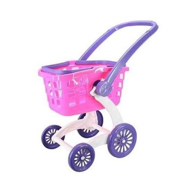 Imagem de Carrinho De Supermercado Infantil Confort Baby - Samba Toys, Rosa e Az