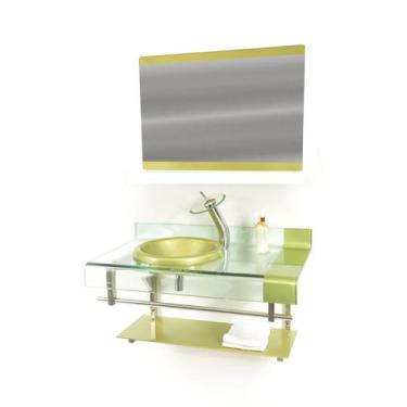 Imagem de Gabinete de vidro para banheiro inox 90cm curvado duplo com torneira c