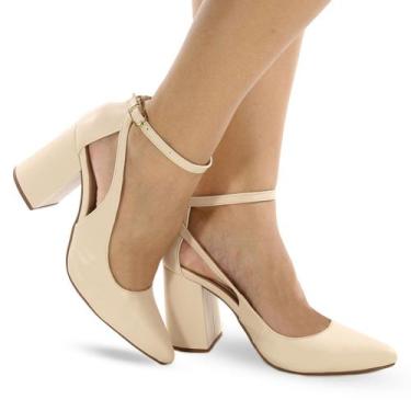 Imagem de Sapato Scarpin Salto Alto Grosso Fivela P104 - Pedore, Bege, 38