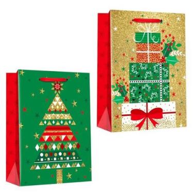 Imagem de 10 Sacolas Para Embalar 40cm Presente Natal Figura Natalina - Master