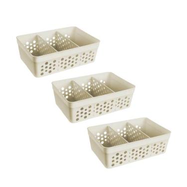 Imagem de Kit 3 Cesto Organizador Rattan c/ 2 Divisórias Tam M Para Joias Maquia