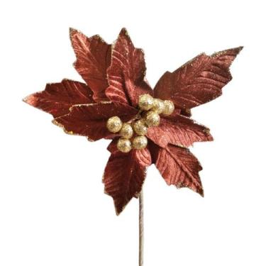 Imagem de Flor Decorativa Poinsetia Ouro Velho com Glitter 43cm - 1Un - Cromus