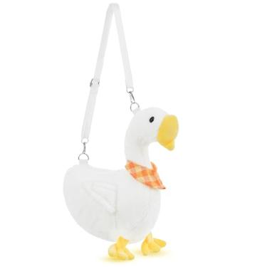Imagem de Saintrygo Bolsa de ombro fofa, bolsa tiracolo de galinha, galinha, pato, fofo, animal, para mulheres e meninas, Branco