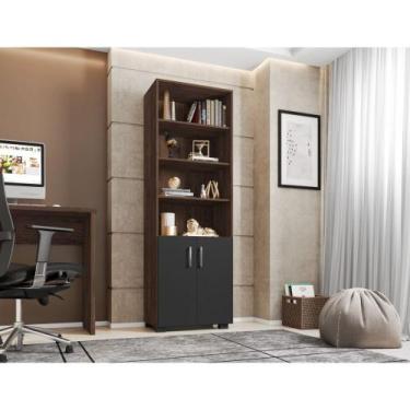 Imagem de Estante Livreiro 5 Prateleiras Cor Avelã E Portas Pequenas - Móveis Le