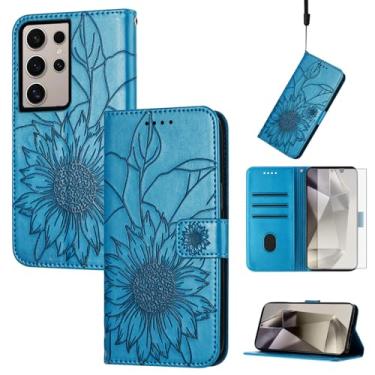 Imagem de Asuwish Capa de telefone para Samsung Galaxy S24 Ultra 5G com protetor de tela de vidro temperado e estampa floral carteira de couro com suporte para cartão de crédito celular S24Ultra 24S S 24