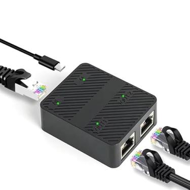 Imagem de Interruptor de rede Gigabit RJ45 Ethernet divisor 1 a 2 de alta velocidade 100/1000Mbps Internet LAN divisor com alimentação USB para PC, laptop, TV Box (100Mbps preto)
