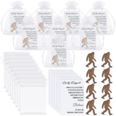 Imagem de MotiMind 8 Set Lucky Bigfoot Pocket Hug Token and Gift Card Little Bigfoot Wood Keepsake with Positivity Cheer Pick Me up Words Cards and Organza Bags Sasquatch Lovers Gifts for Christmas