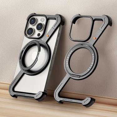 Imagem de OGRANEE Z Capa para iPhone 16 Pro Max de metal sem moldura com suporte seguro para mag com rotação de 360°, minimalista, à prova de choque, fina, rígida para iPhone 16pro Max, capa ultrafina com