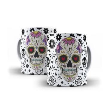 Imagem de Caneca Branca Porcelana Caveira Mexicana + Caixinha - RYLLO